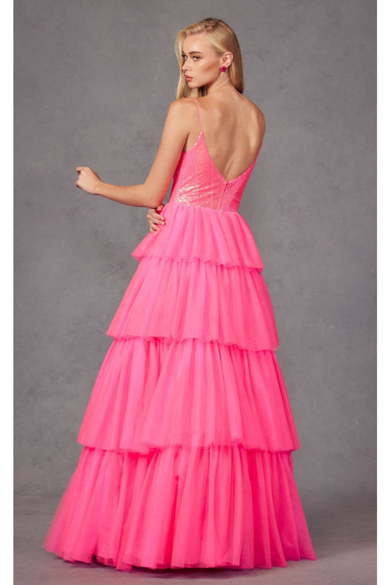 Sequin Bodice Sleeveless A-Line Ruffled Prom Gown by Juliet JT2457H