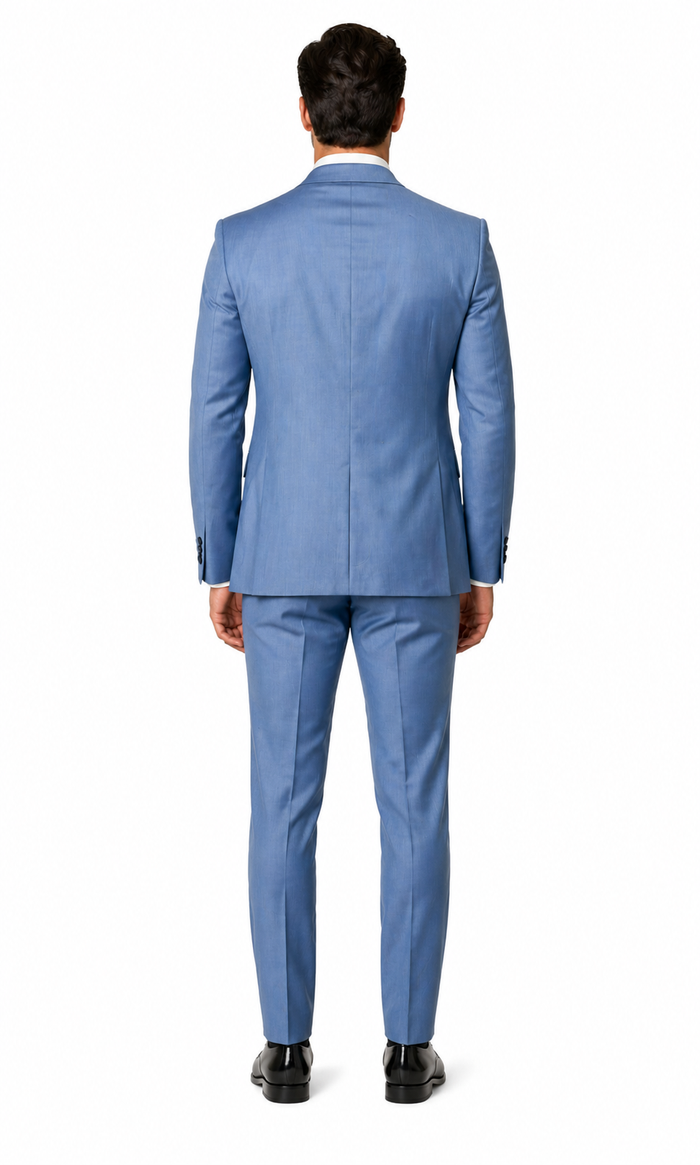 Sharkskin Textured 3-Piece Steel Blue - Dusty Blue Suit