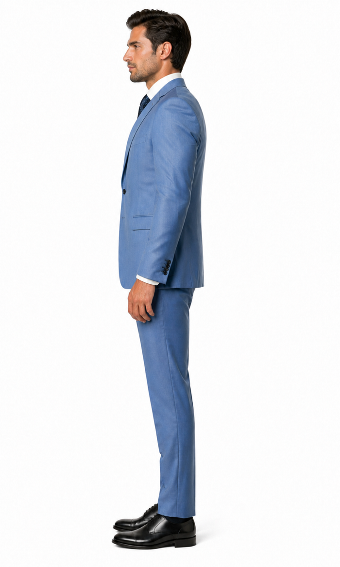 Sharkskin Textured 3-Piece Steel Blue - Dusty Blue Suit