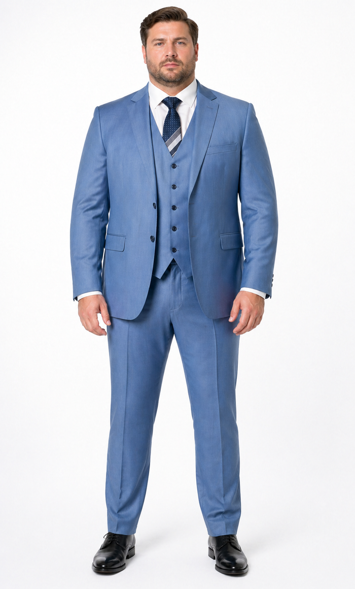Sharkskin Textured 3-Piece Steel Blue - Dusty Blue Suit