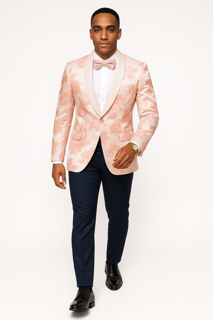 Mens Paisley Jeweled Shawl Prom 2026 Tuxedo in Blush Pink