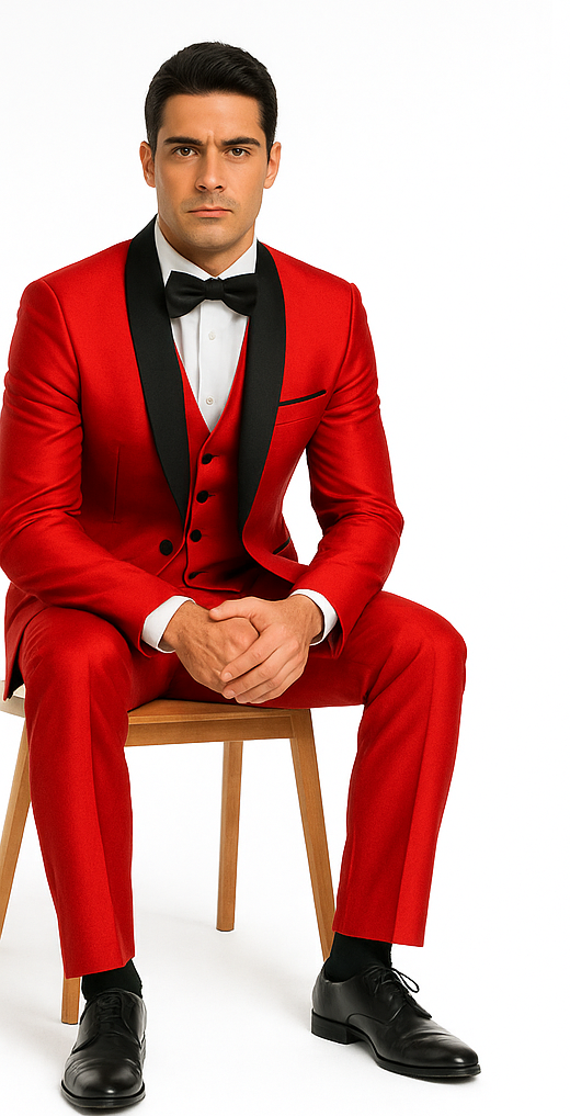 Shiny Red Tuxedo Shawl Collar Jacket & Pants Suit Prom 2026 Or Wedding Or Groom Tuxedo