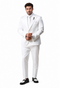 Shiny Satin Charmeuse Metallic Stripe Sheen Monochromatic Pinstripe Suit By Rossiman in Color White Tailored Fit + Matching Shirt Tie (4-Piece)