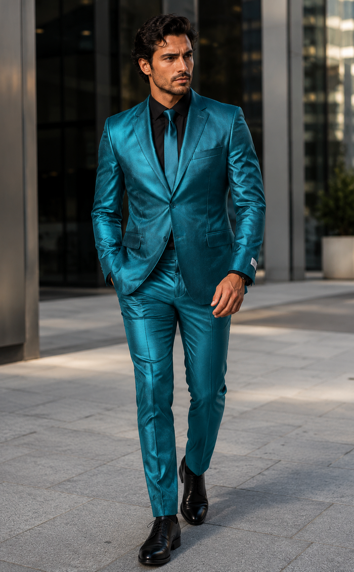 Shiny Teal Suit - Shiny Tuxedo