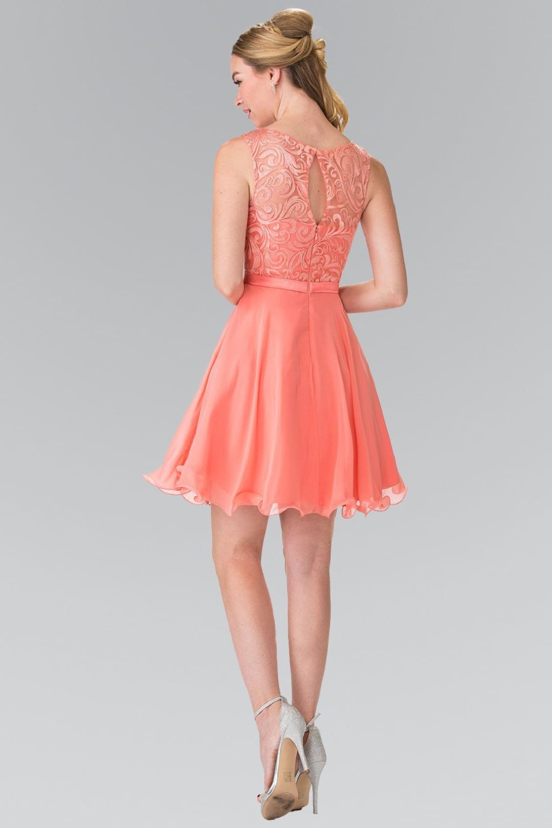 Short Lace Bodice Chiffon Dress by Elizabeth KGS2314