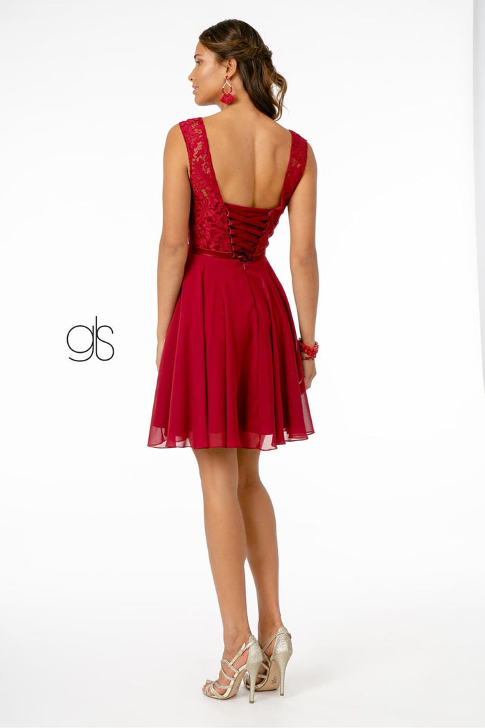 Short Lace Bodice Corset Back Dress by Elizabeth KGS2807