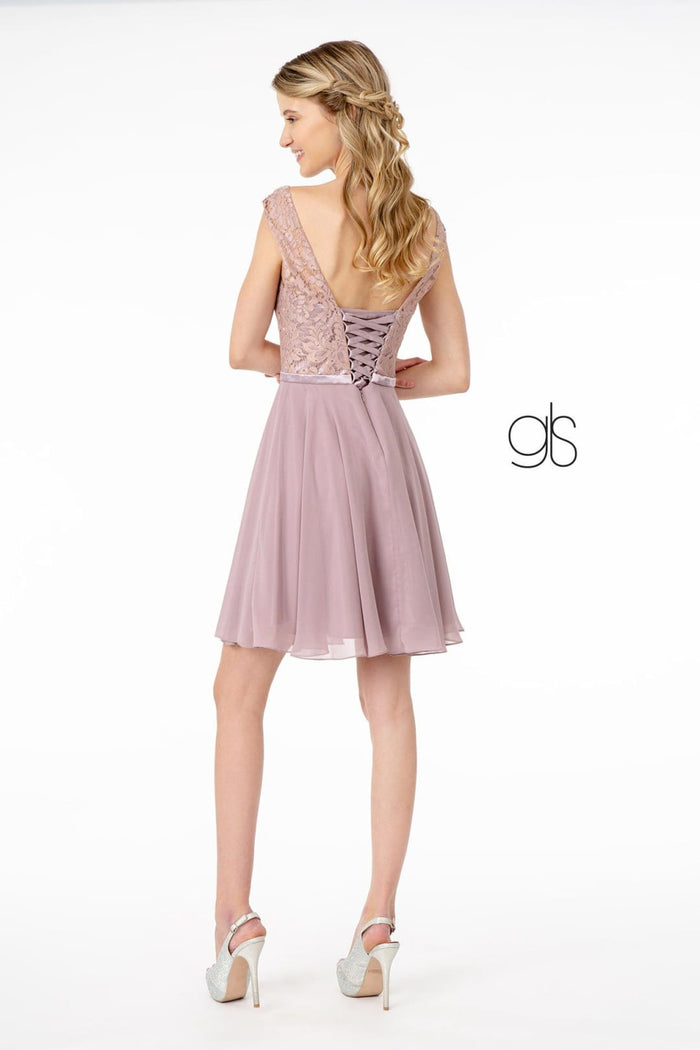 Short Lace Bodice Corset Back Dress by Elizabeth KGS2807