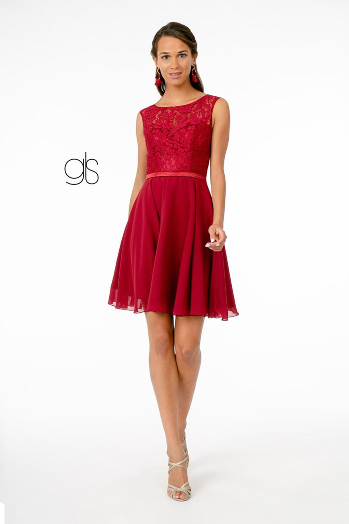 Short Lace Bodice Corset Back Dress by Elizabeth KGS2807