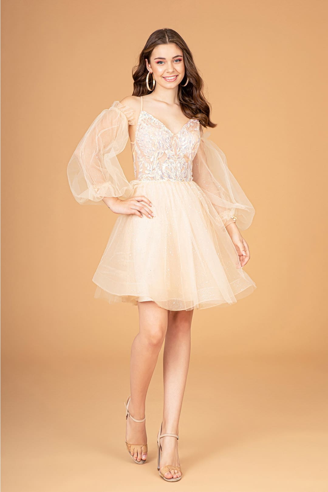 Short Puff Sleeve Dress by Elizabeth KGS3095