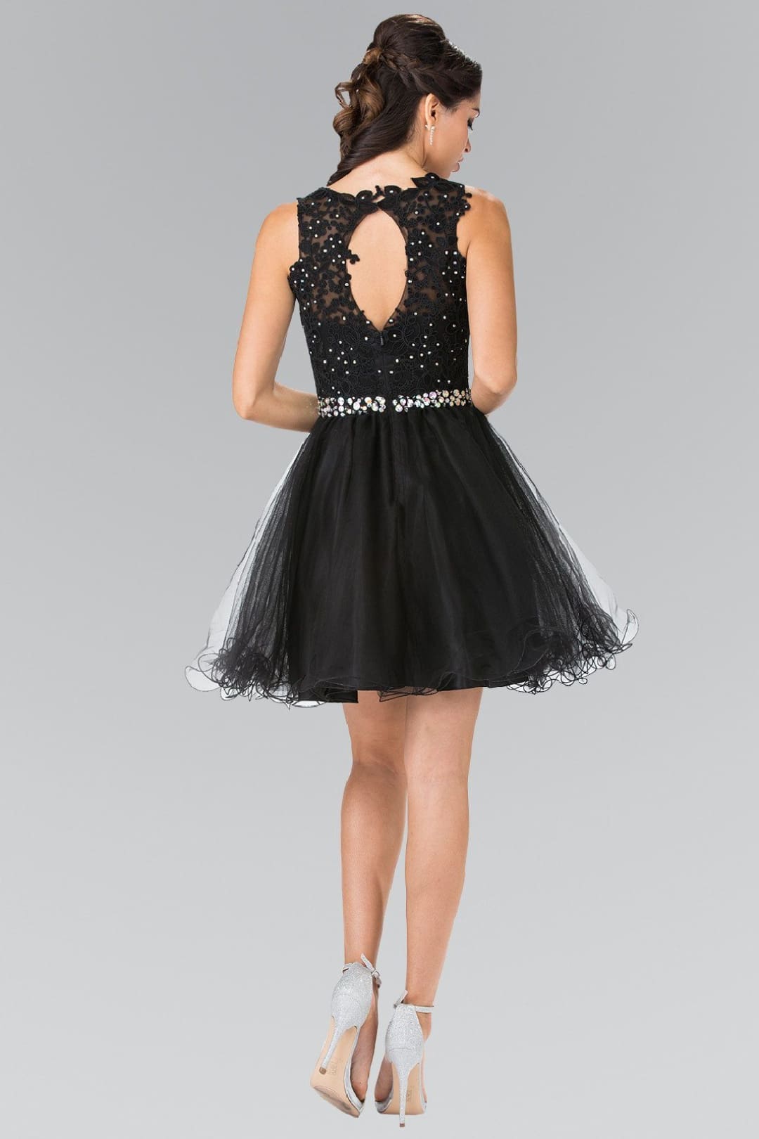 Short Sleeveless Lace Bodice Dress by Elizabeth K GS2375