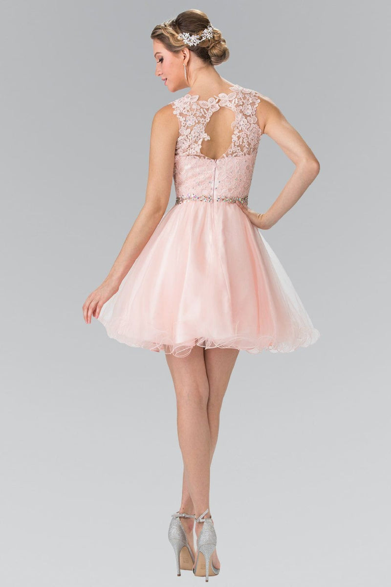 Short Sleeveless Lace Bodice Dress by Elizabeth K GS2375
