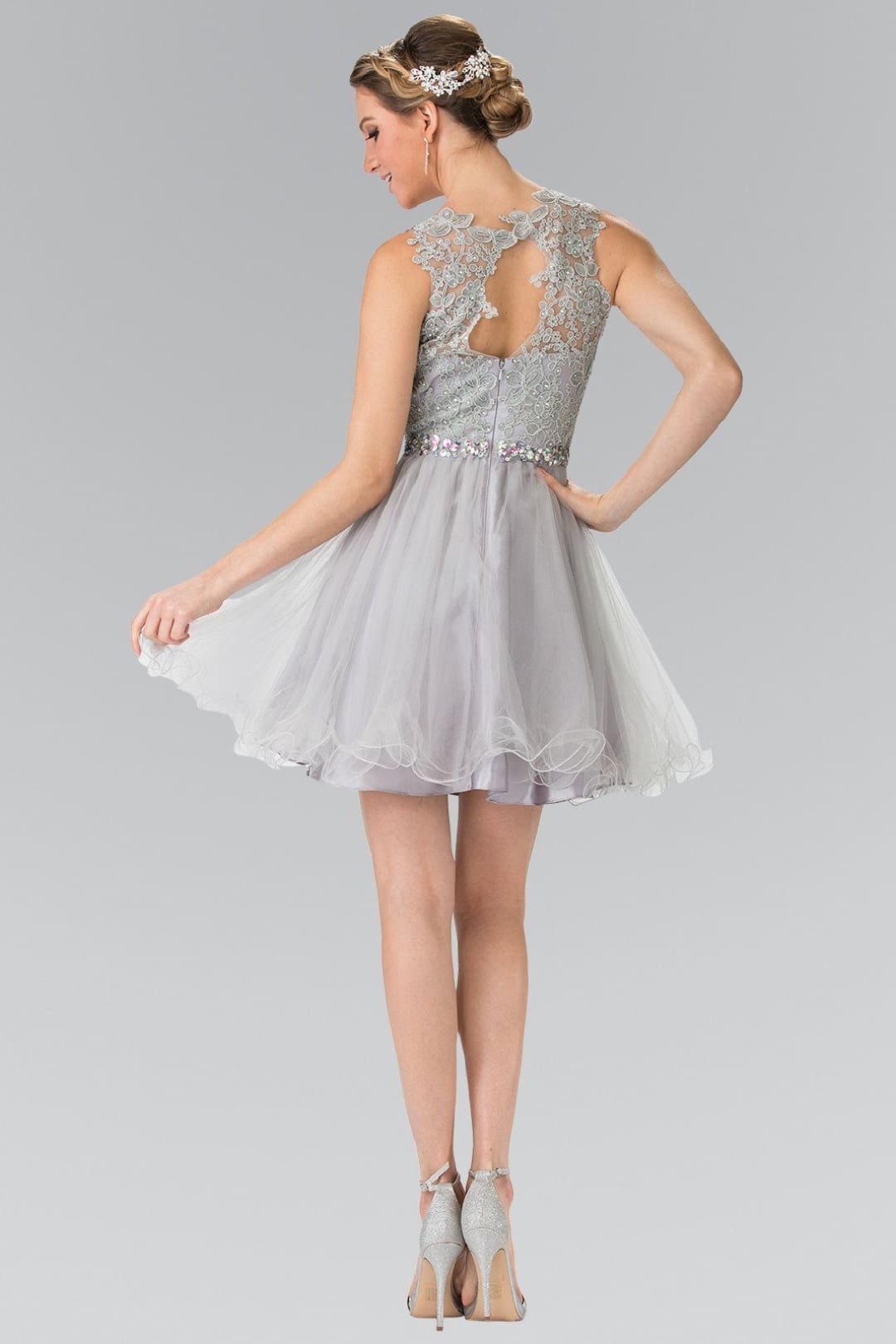 Short Sleeveless Lace Bodice Dress by Elizabeth K GS2375