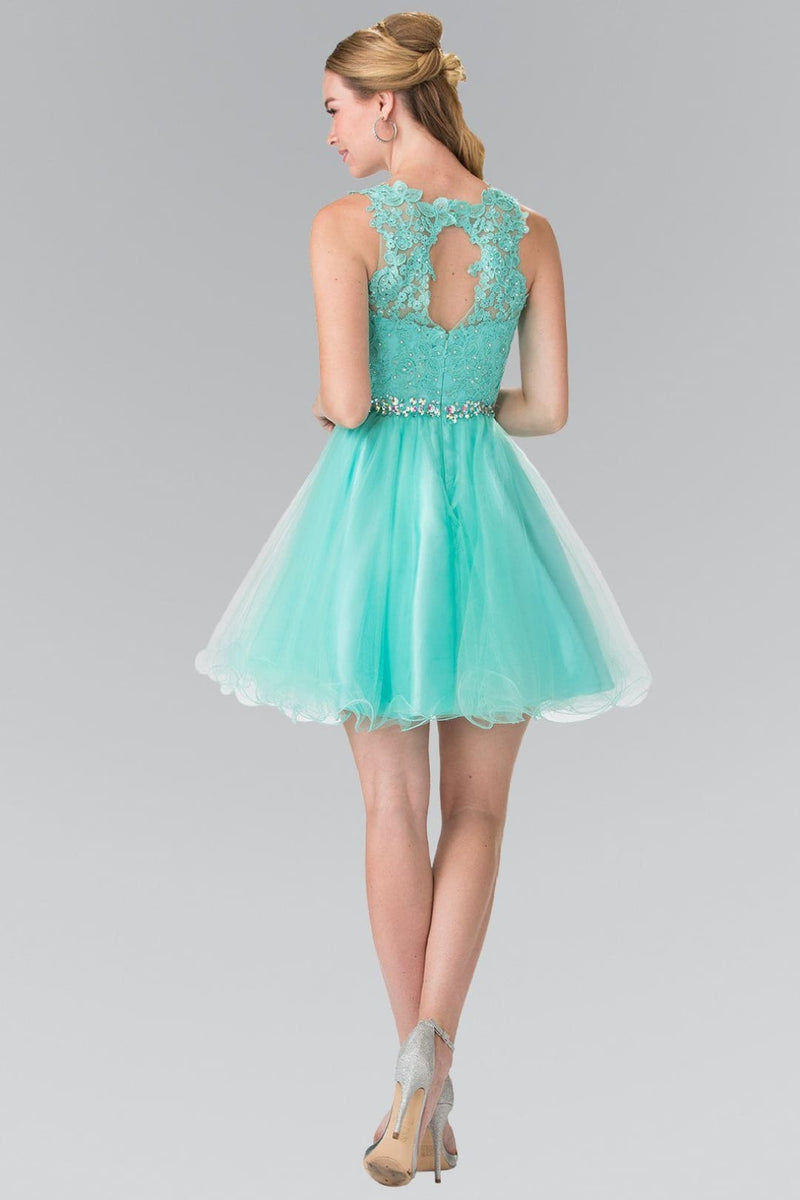 Short Sleeveless Lace Bodice Dress by Elizabeth K GS2375