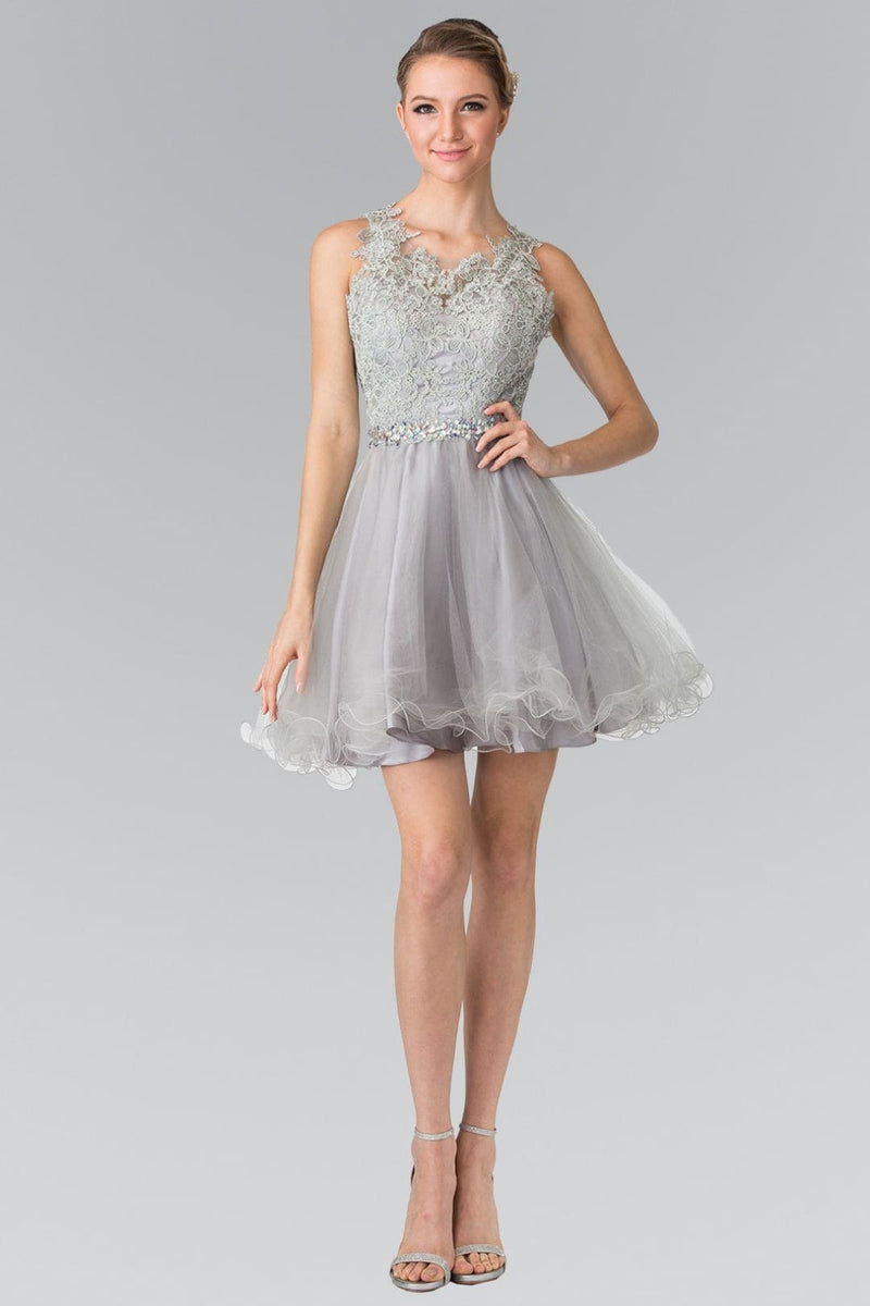 Short Sleeveless Lace Bodice Dress by Elizabeth K GS2375