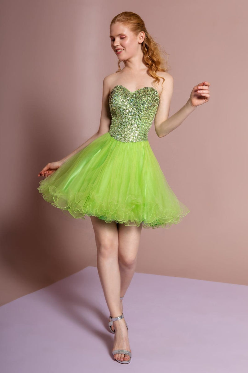 Short Strapless Jeweled Dress by Elizabeth KGS2034