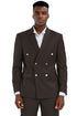 Brown Double Breasted Men's Slim Fit Wedding Suit with Gold Buttons