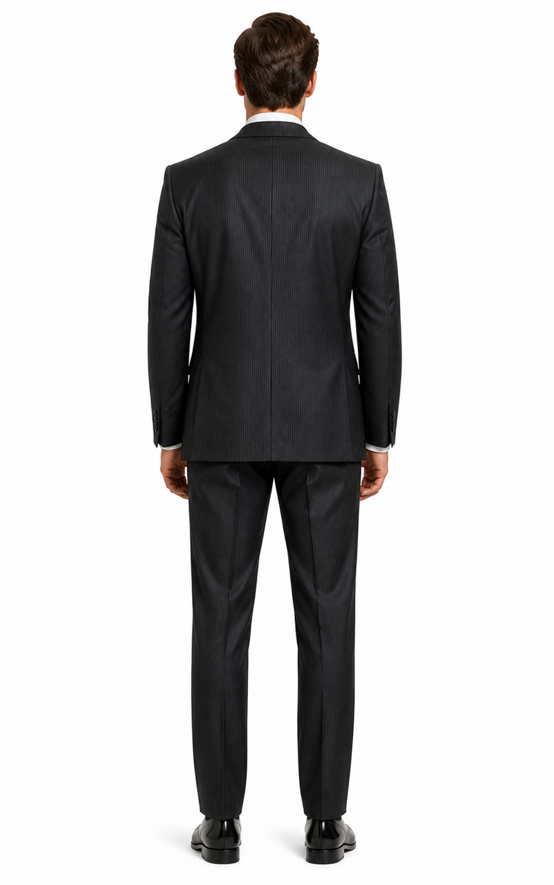 Signature Platinum Stays Cool Discounted Sale Men's 3 Piece Grey Pinstripe Italian Design three piece suit