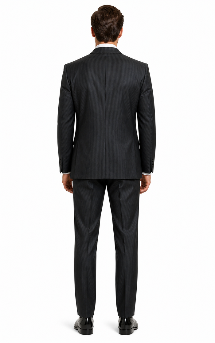 Signature Platinum Stays Cool Discounted Sale Men's 3 Piece Grey Pinstripe Italian Design three piece suit