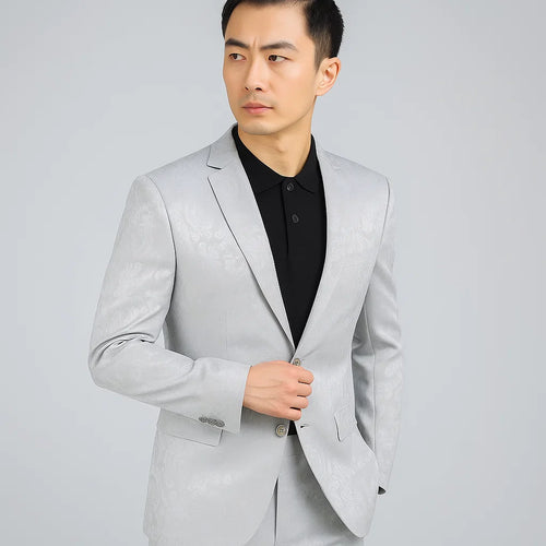 Mens Slim Fit Shiny Paisley Prom and Silver Grey Wedding Suit