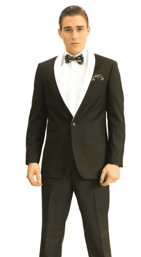 Single Button Black And White Shawl Lapel Suit Dinner Jacket & Black Pants Fashion Tuxedo For Men - AlbertoNardoniStore