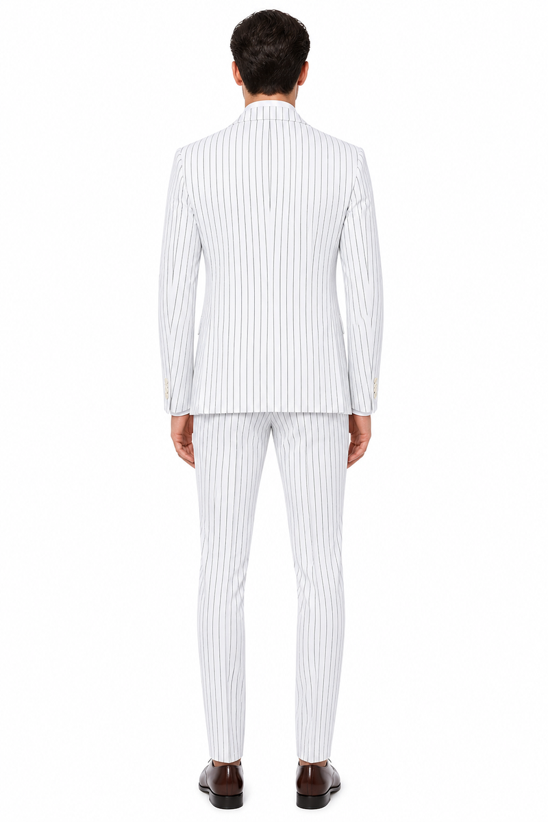 SKU#JA60387 White Suit With Black Pinstripe - 1920'S 1940'S Dress Suit