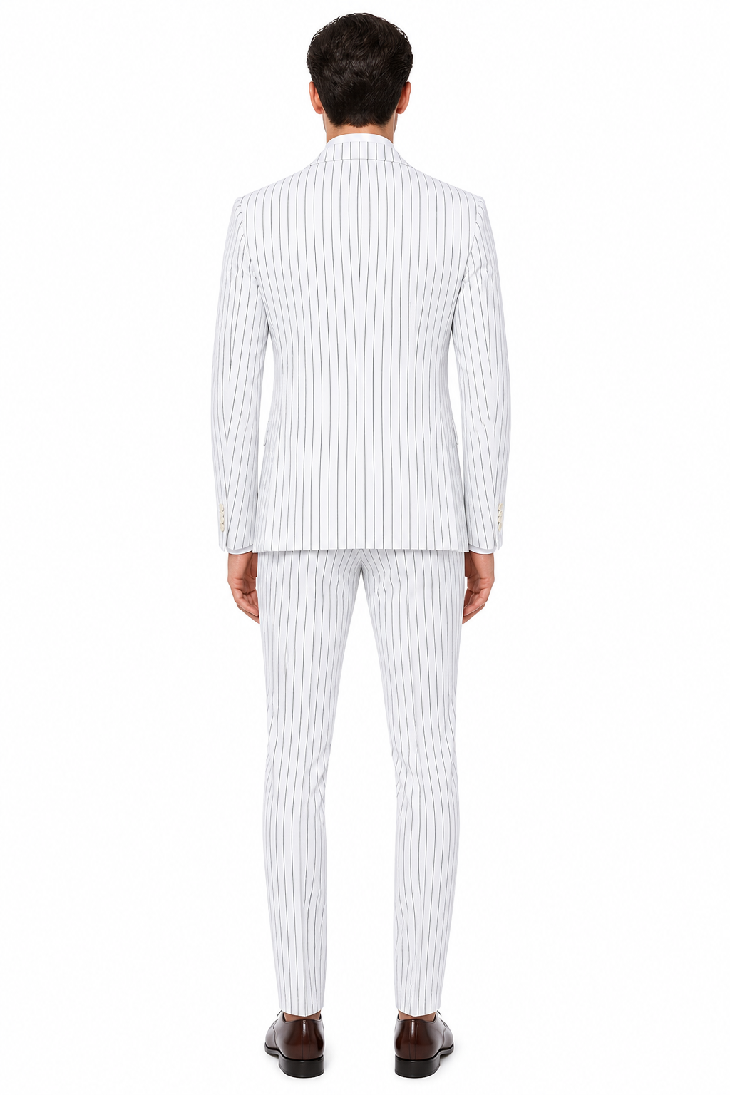 SKU#JA60387 White Suit With Black Pinstripe - 1920'S 1940'S Dress Suit