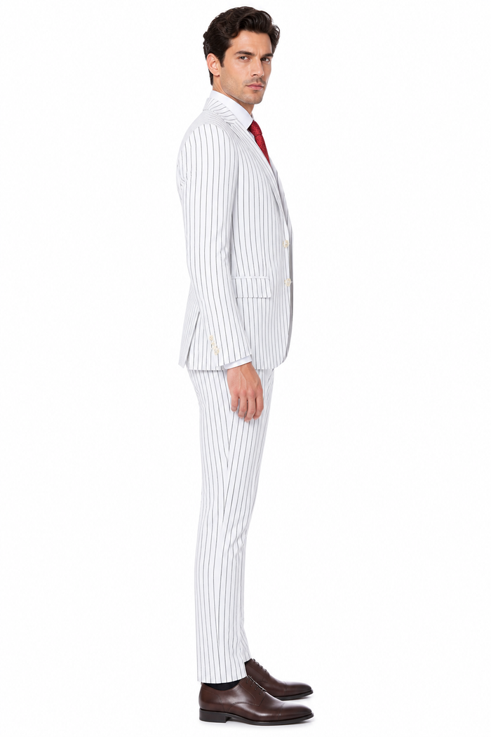 SKU#JA60387 White Suit With Black Pinstripe - 1920'S 1940'S Dress Suit