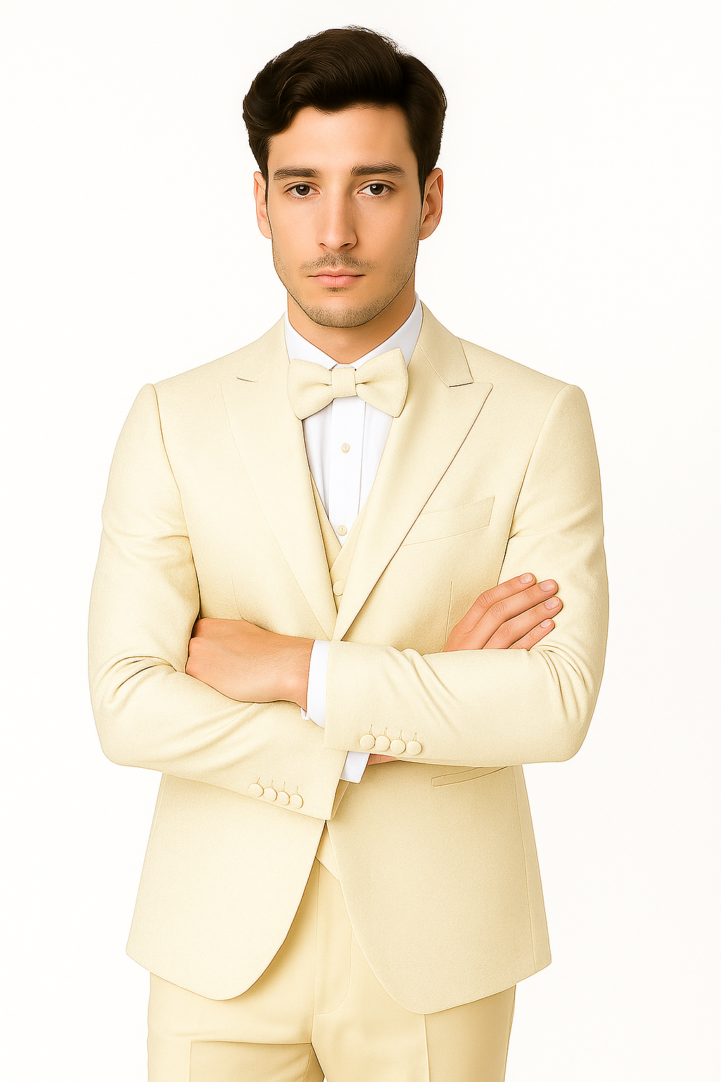 SKU#JA61572 Cream Suit - Ivory Tuxedo - Off White Paisley Suit - Floral Tuxedo - Wedding Tuxedo