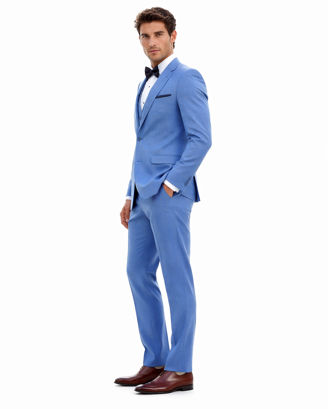 Sky Blue ~ Powder Steel Blue Suit 2 button Vested Flat Front Pants - Dusty Blue Suit