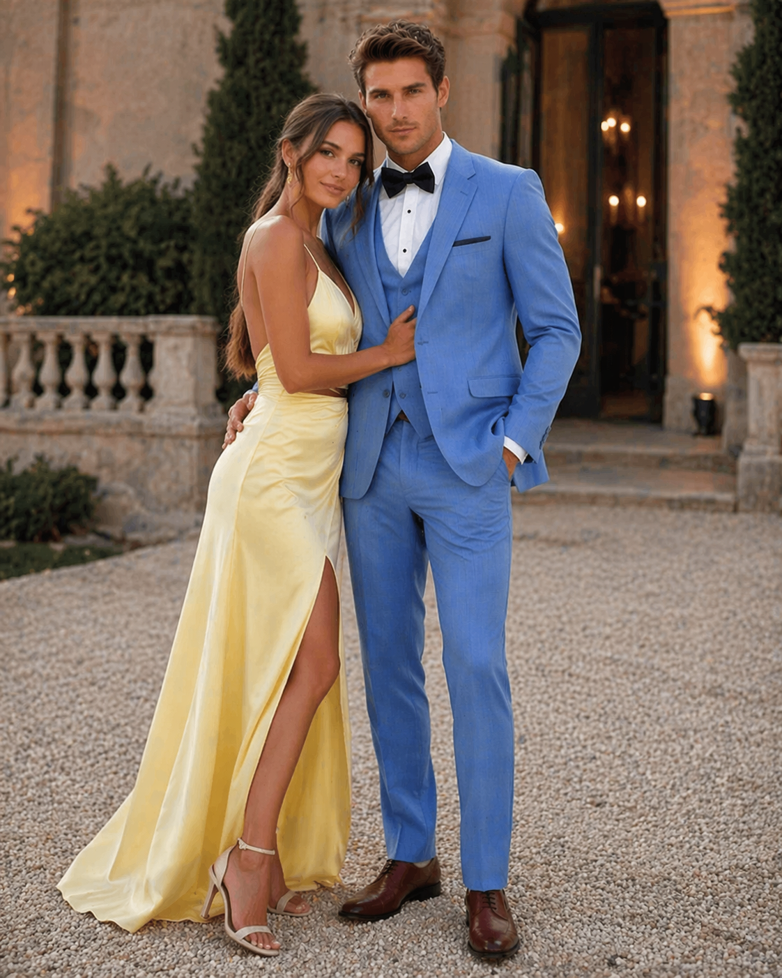 Sky Blue ~ Powder Steel Blue Suit 2 button Vested Flat Front Pants - Dusty Blue Suit