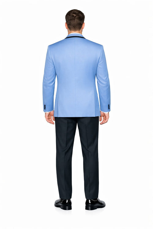 Mens Designer Satin Trim Valencia Shawl Tuxedo in Sky Blue