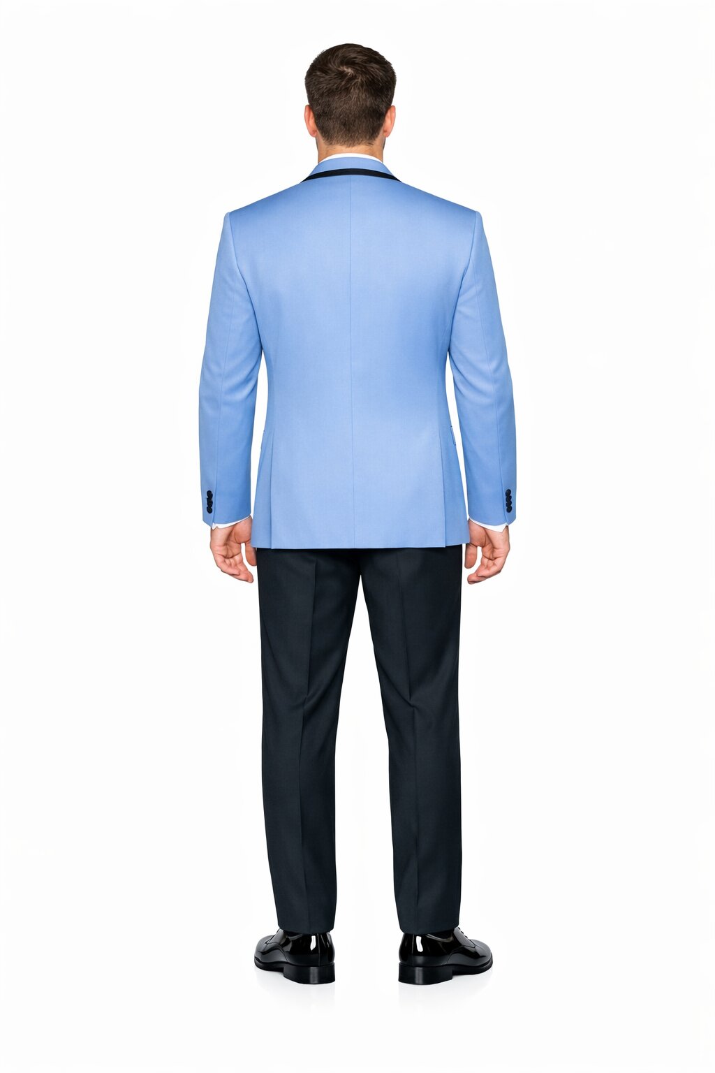 Mens Designer Satin Trim Valencia Shawl Tuxedo in Sky Blue