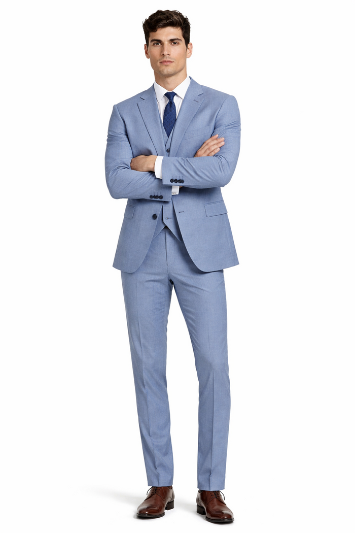 Slim Fit 2 Button Light Blue - Steel Blue - Wedding Suit - Dusty Blue Suit