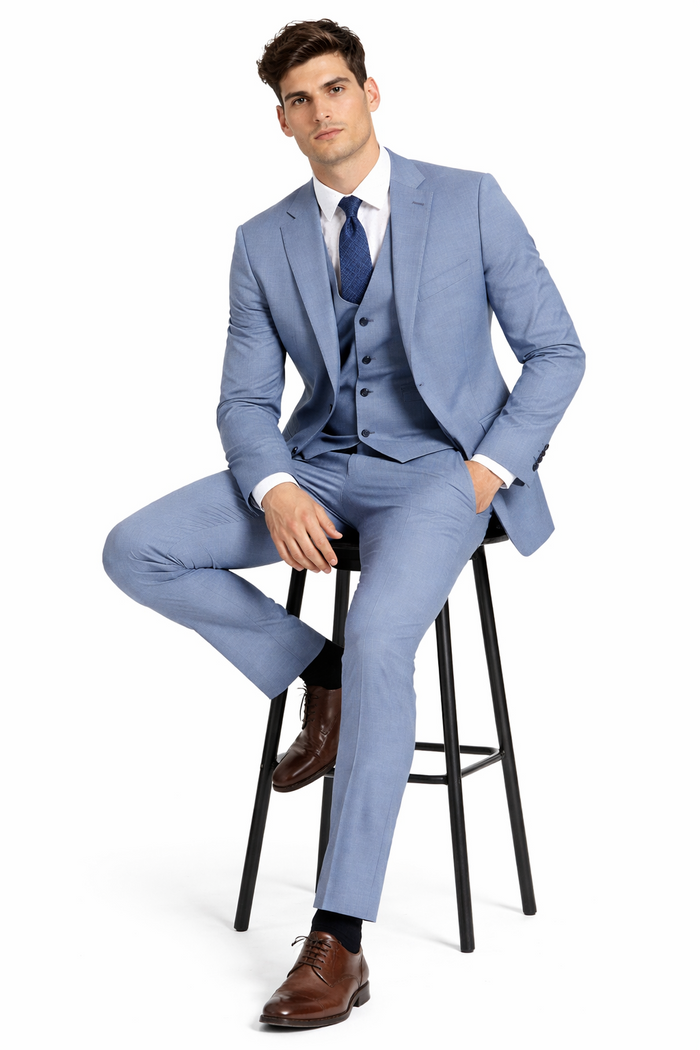 Slim Fit 2 Button Light Blue - Steel Blue - Wedding Suit - Dusty Blue Suit