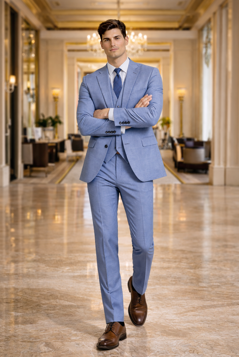 Slim Fit 2 Button Light Blue - Steel Blue - Wedding Suit - Dusty Blue Suit