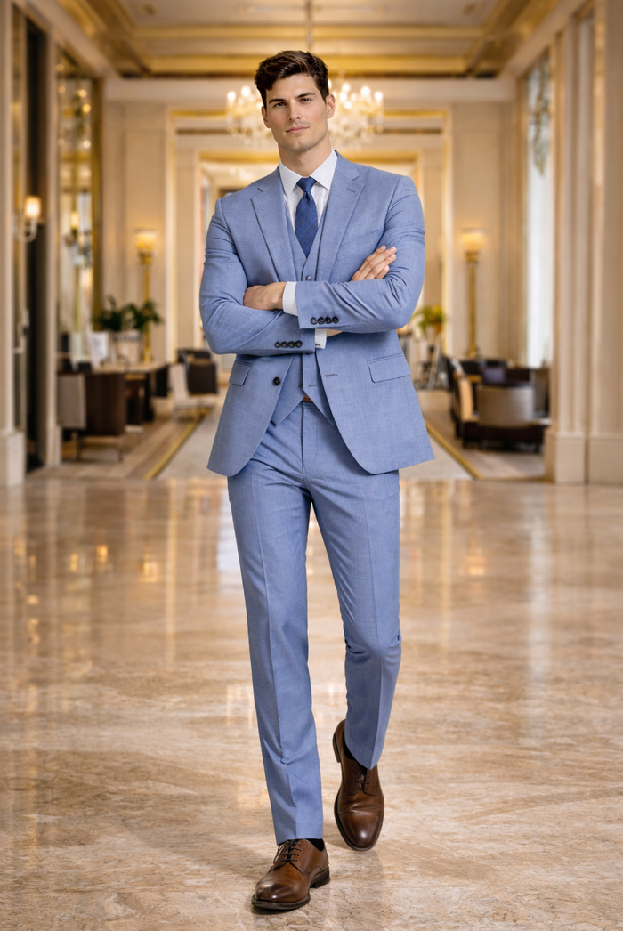 Slim Fit 2 Button Light Blue - Steel Blue - Wedding Suit - Dusty Blue Suit