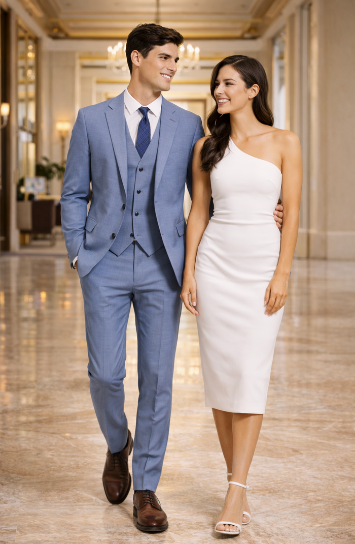 Slim Fit 2 Button Light Blue - Steel Blue - Wedding Suit - Dusty Blue Suit