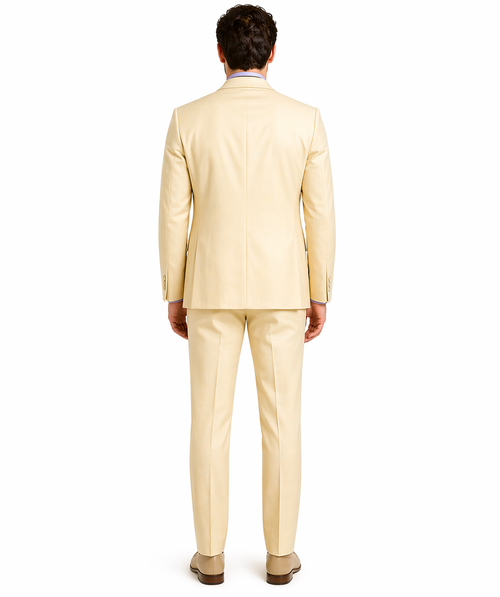 Slim Fit 3 Piece Satin Suit in Champagne Beige