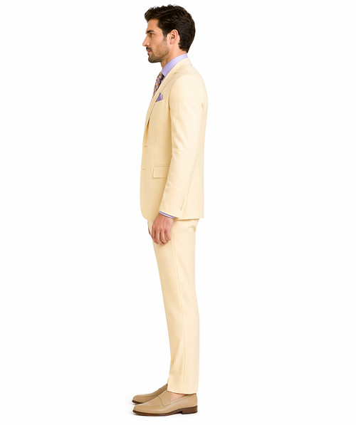 Slim Fit 3 Piece Satin Suit in Champagne Beige