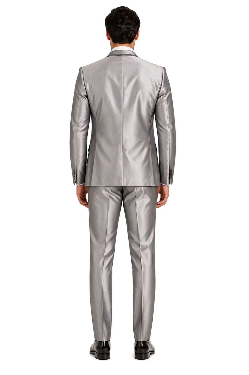 Slim Fit 3 Piece Satin Suit in Silver