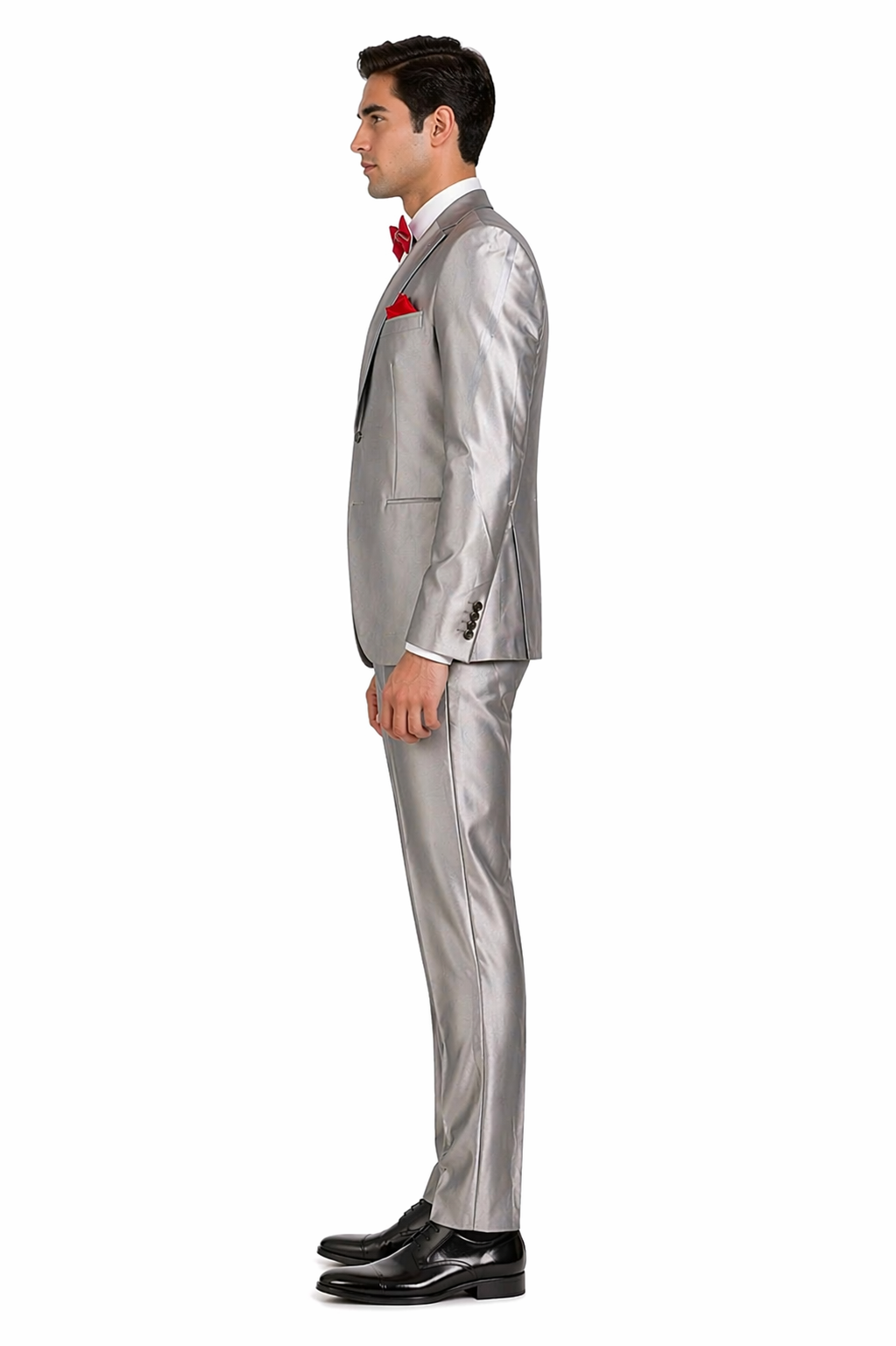 Slim Fit 3 Piece Satin Suit in Silver