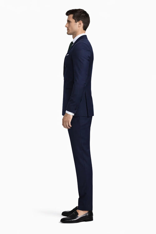 Slim Fit Double Breasted Suit Gold Buttons - Navy Suit - Designer Wool Suits