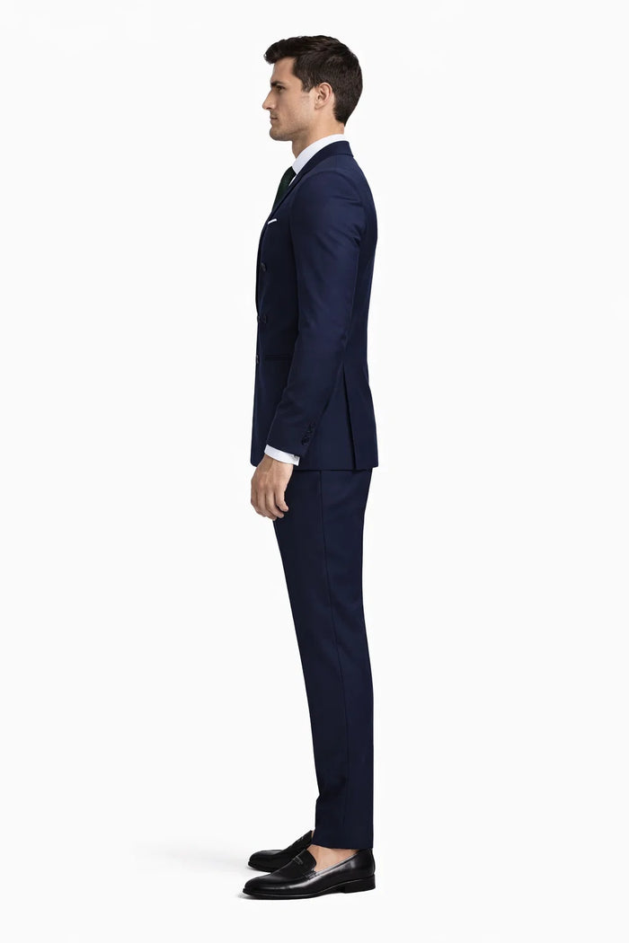 Slim Fit Double Breasted Suit Gold Buttons - Navy Suit - Designer Wool Suits