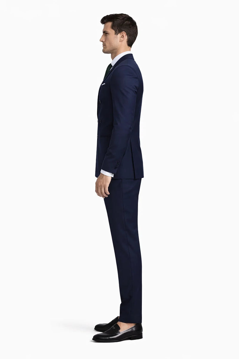 Slim Fit Double Breasted Suit Gold Buttons - Navy Suit - Designer Wool Suits