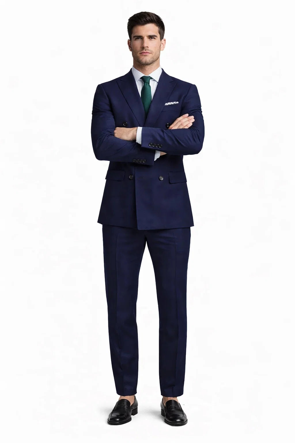 Slim Fit Double Breasted Suit Gold Buttons - Navy Suit - Designer Wool Suits
