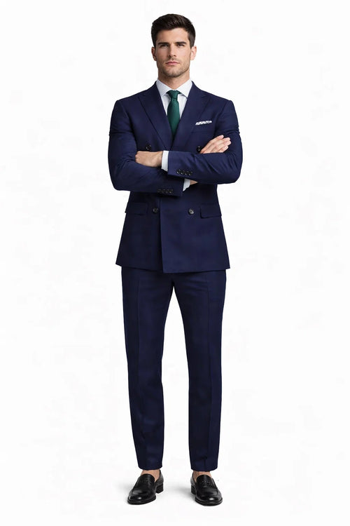 Slim Fit Double Breasted Suit Gold Buttons - Navy Suit - Designer Wool Suits