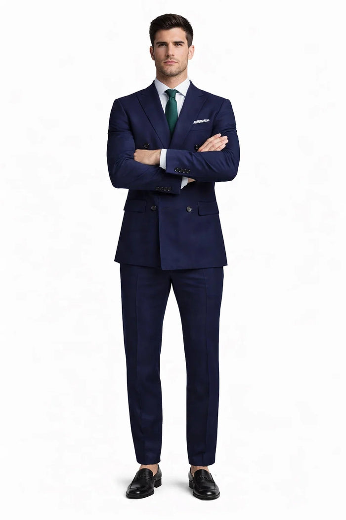 Slim Fit Double Breasted Suit Gold Buttons - Navy Suit - Designer Wool Suits