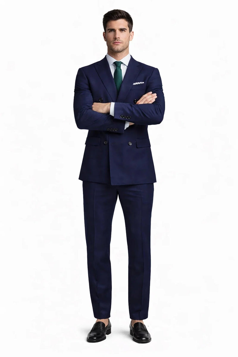 Slim Fit Double Breasted Suit Gold Buttons - Navy Suit - Designer Wool Suits