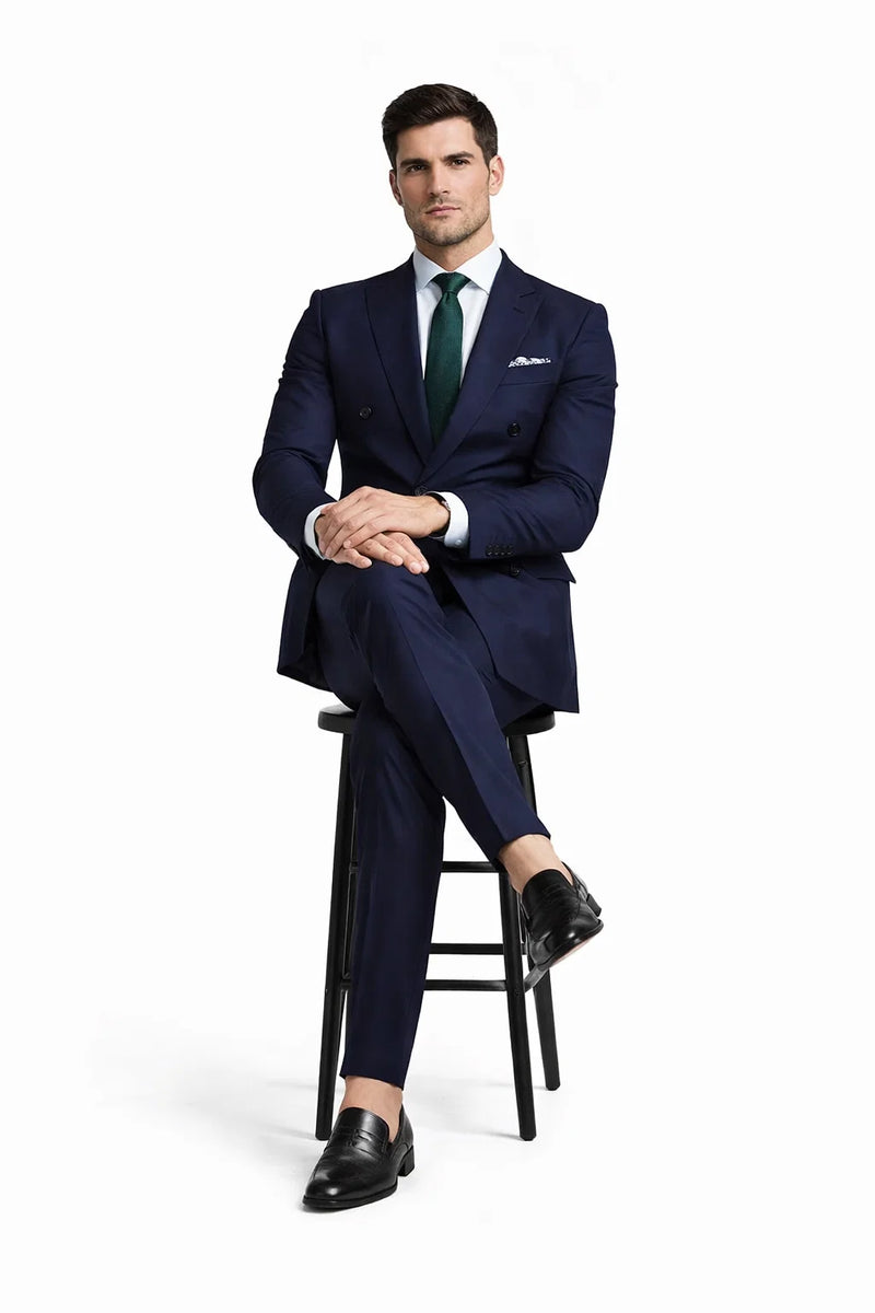 Slim Fit Double Breasted Suit Gold Buttons - Navy Suit - Designer Wool Suits