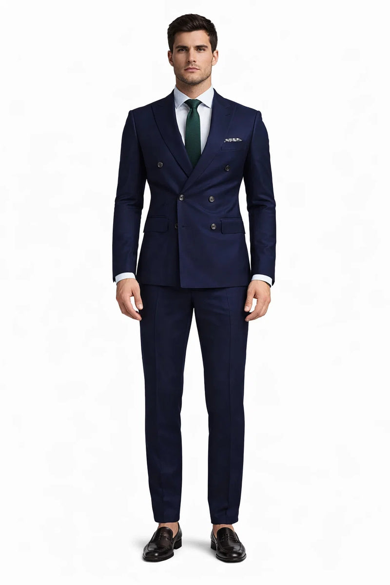 Slim Fit Double Breasted Suit Gold Buttons - Navy Suit - Designer Wool Suits